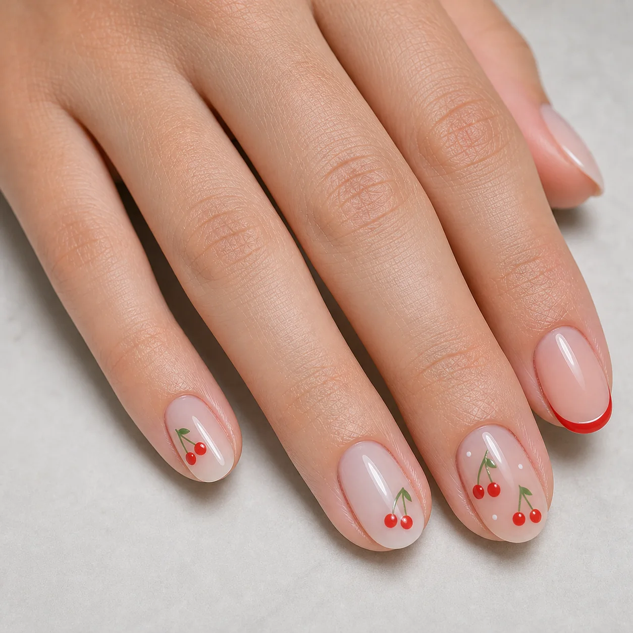 Cherry-inspired red nail tips for summer
