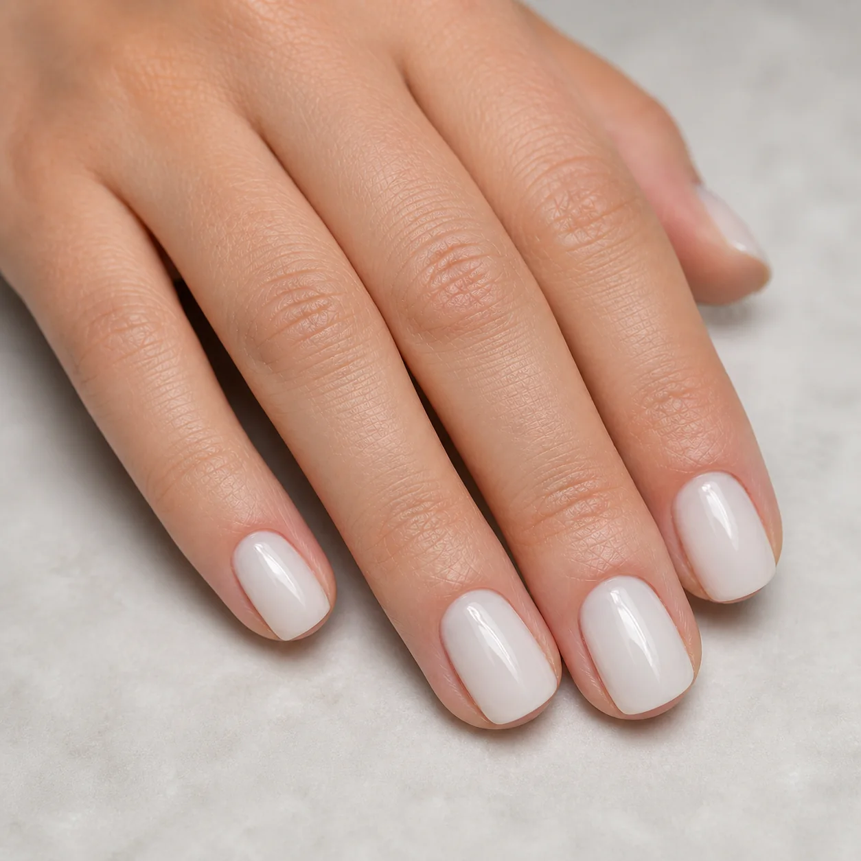 Milky nude nails with a clean glossy finish