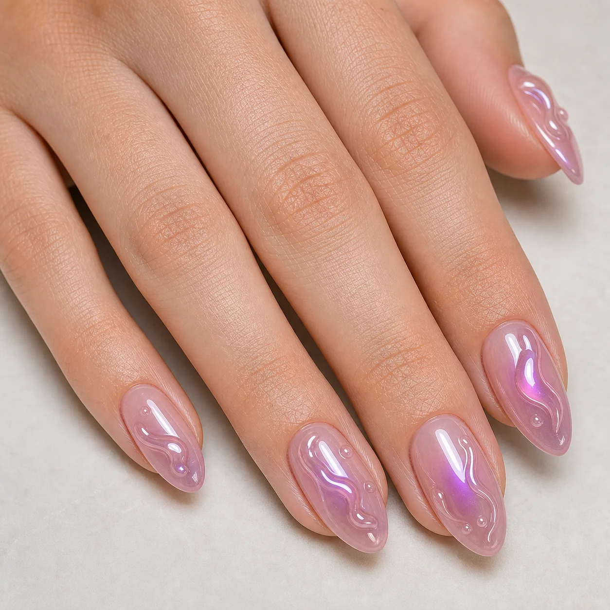 Sculpted 3D jelly nails with translucent aura color