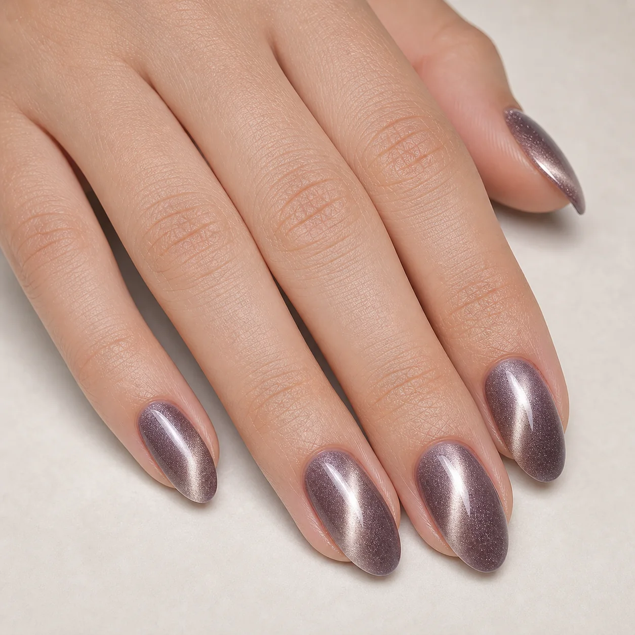 Velvet cat eye nails with magnetic shimmer